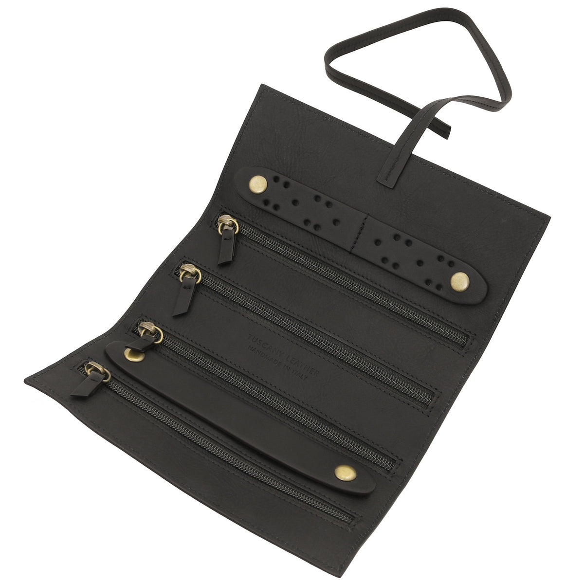 Leather Jewellery Roll in Vegetable-Tanned Leather