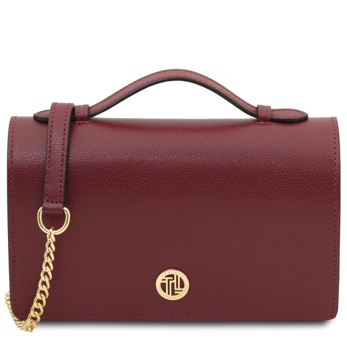 Opera - Leather clutch with chain strap in Palmellato calfskin leather