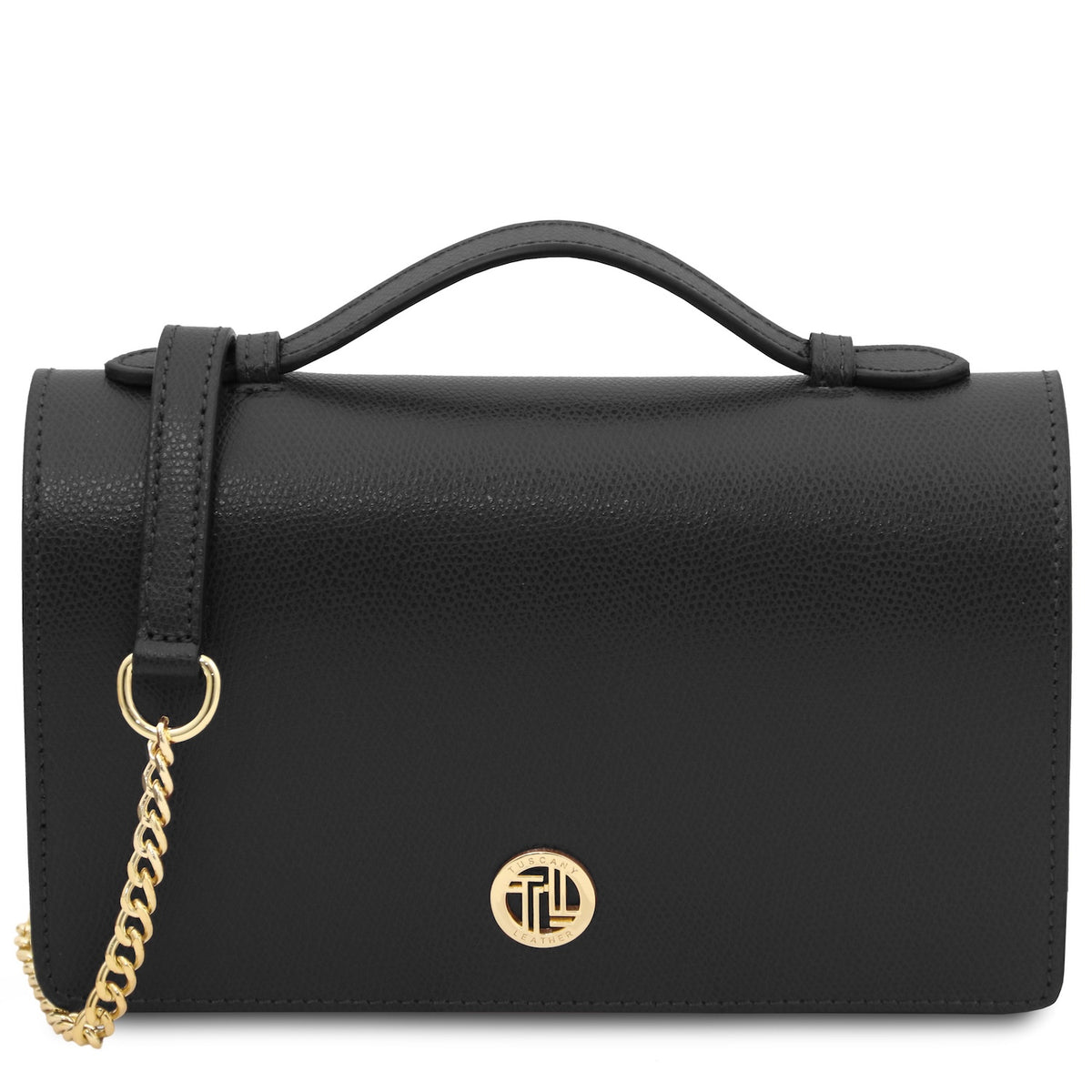 Opera - Leather clutch with chain strap in Palmellato calfskin leather