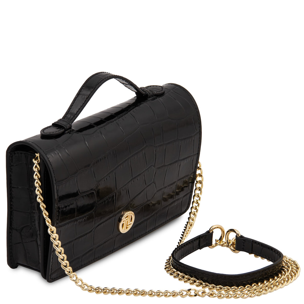 Opera Croque - Croc print leather clutch with chain strap