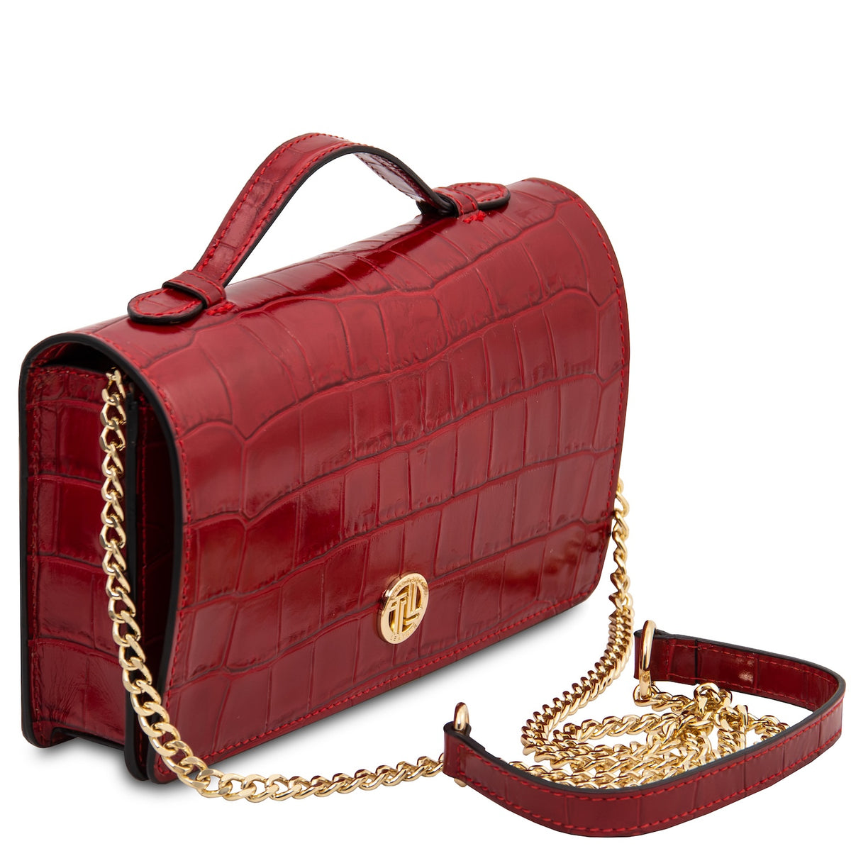Opera Croque - Croc print leather clutch with chain strap