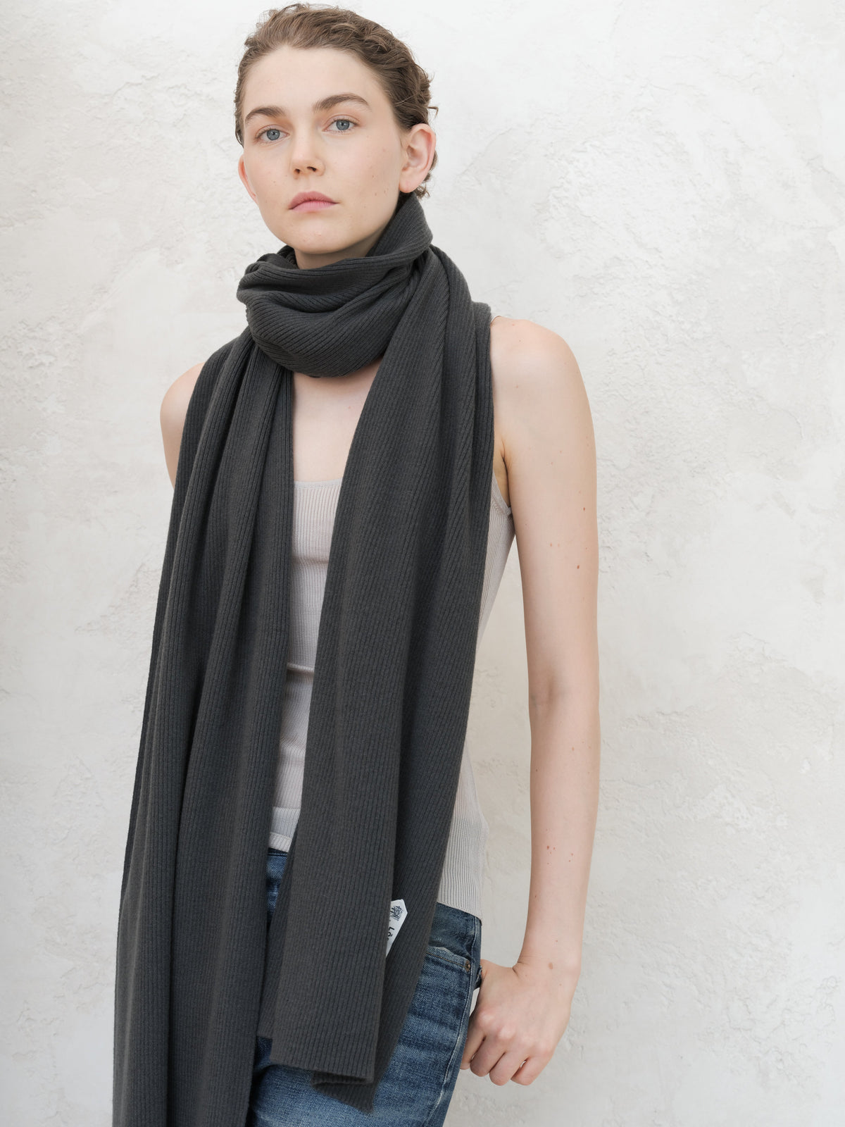 Sciarpa maxi a coste in puro cashmere