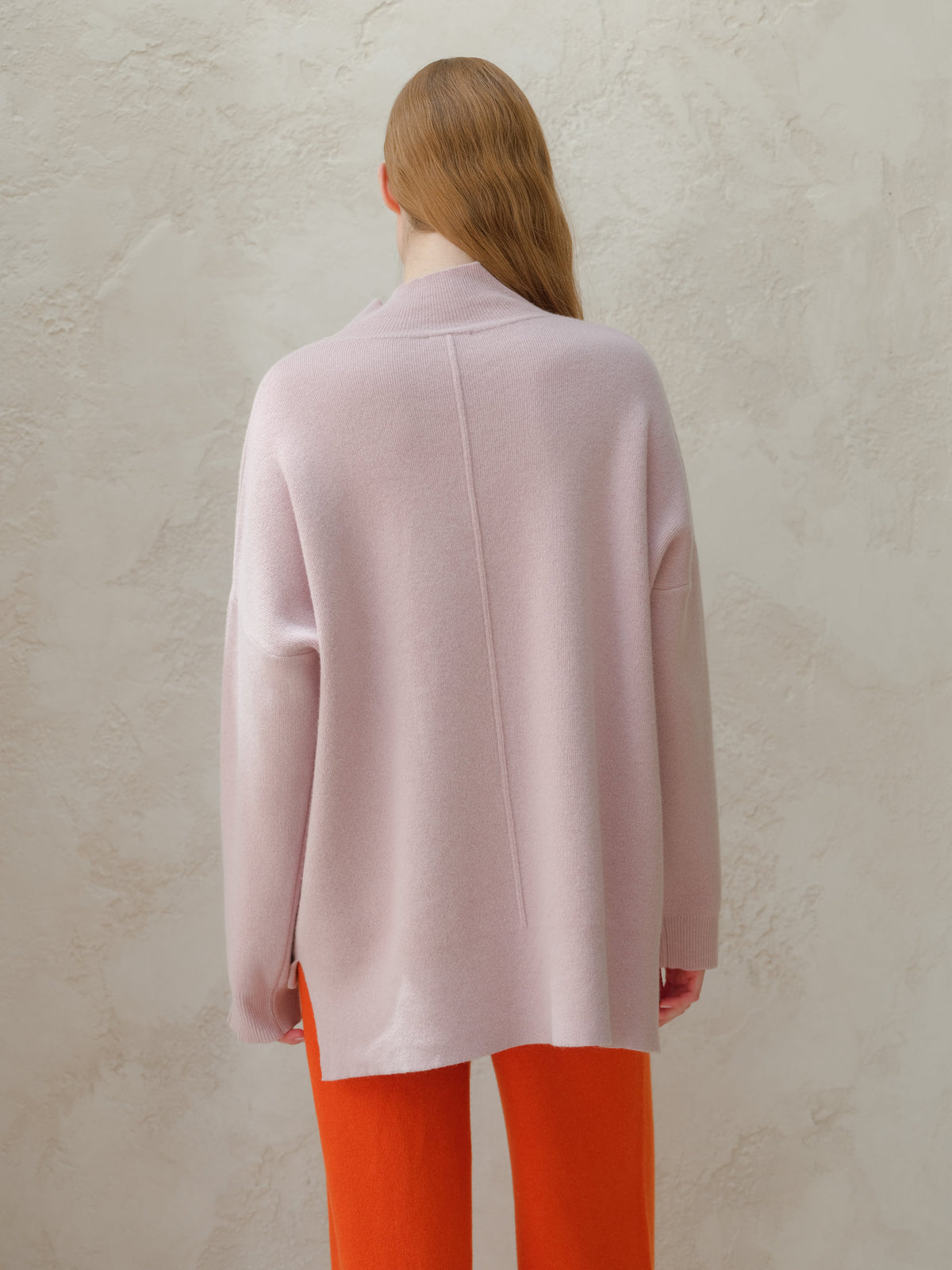 Einfarbiger Maxi-Rollkragenpullover aus Woll-Kaschmir-Mischung