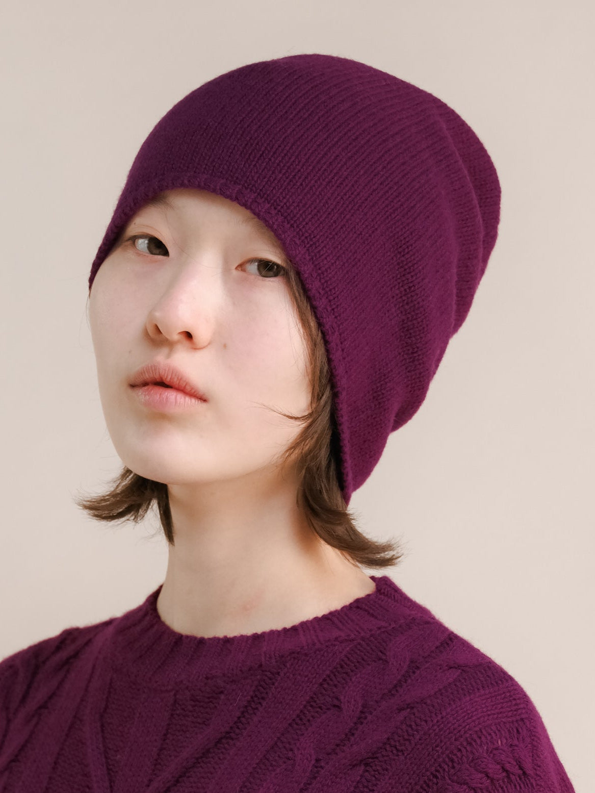 Gorro em mistura de lã e caxemira (malha 3D)