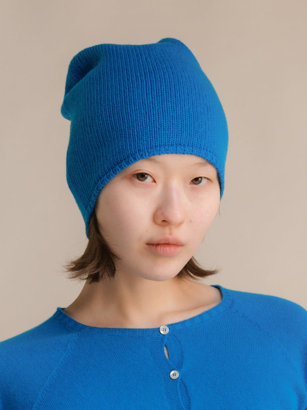 Gorro em mistura de lã e caxemira (malha 3D)