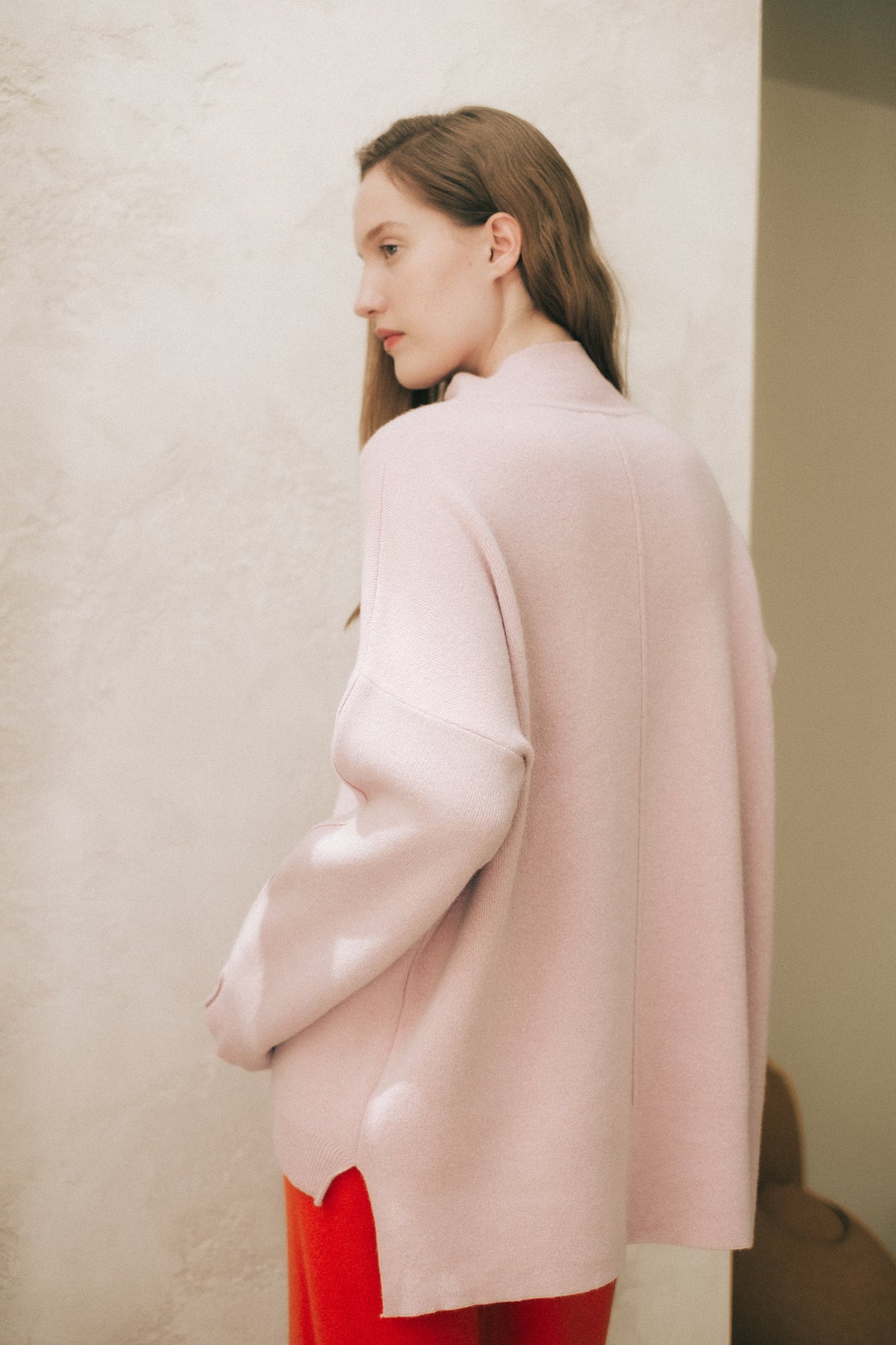 Einfarbiger Maxi-Rollkragenpullover aus Woll-Kaschmir-Mischung