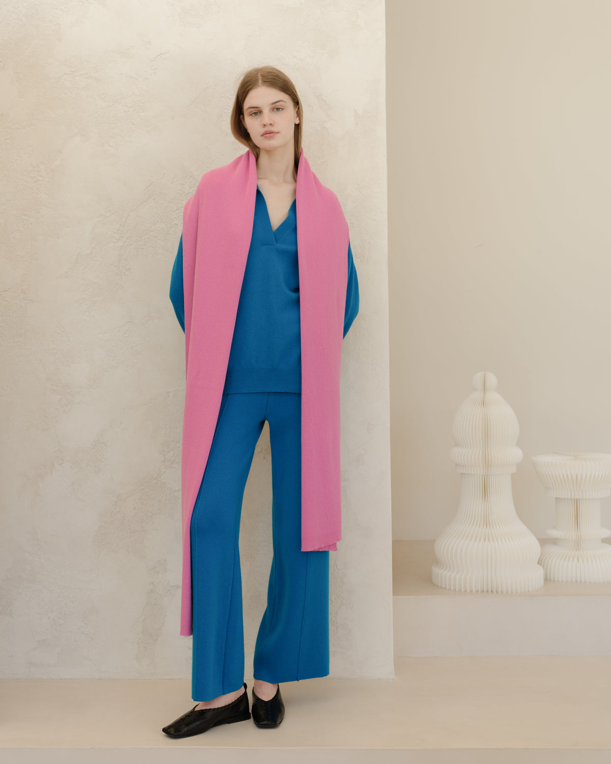 Sciarpa maxi a coste in puro cashmere