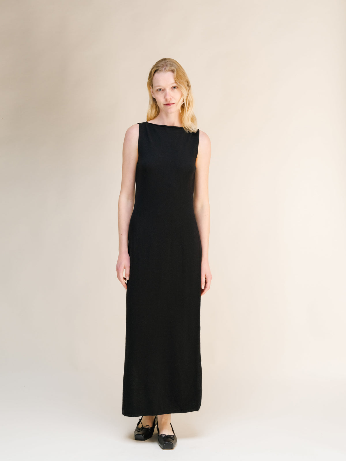 Cashmere Blend Boat Neck Sleeveless Dress (3D-Knit)
