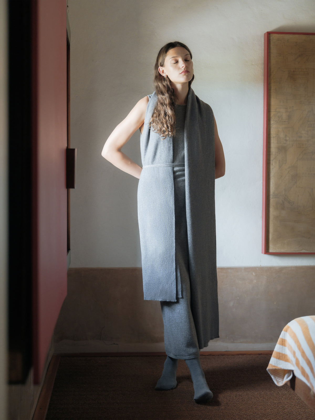 Sciarpa maxi a coste in puro cashmere