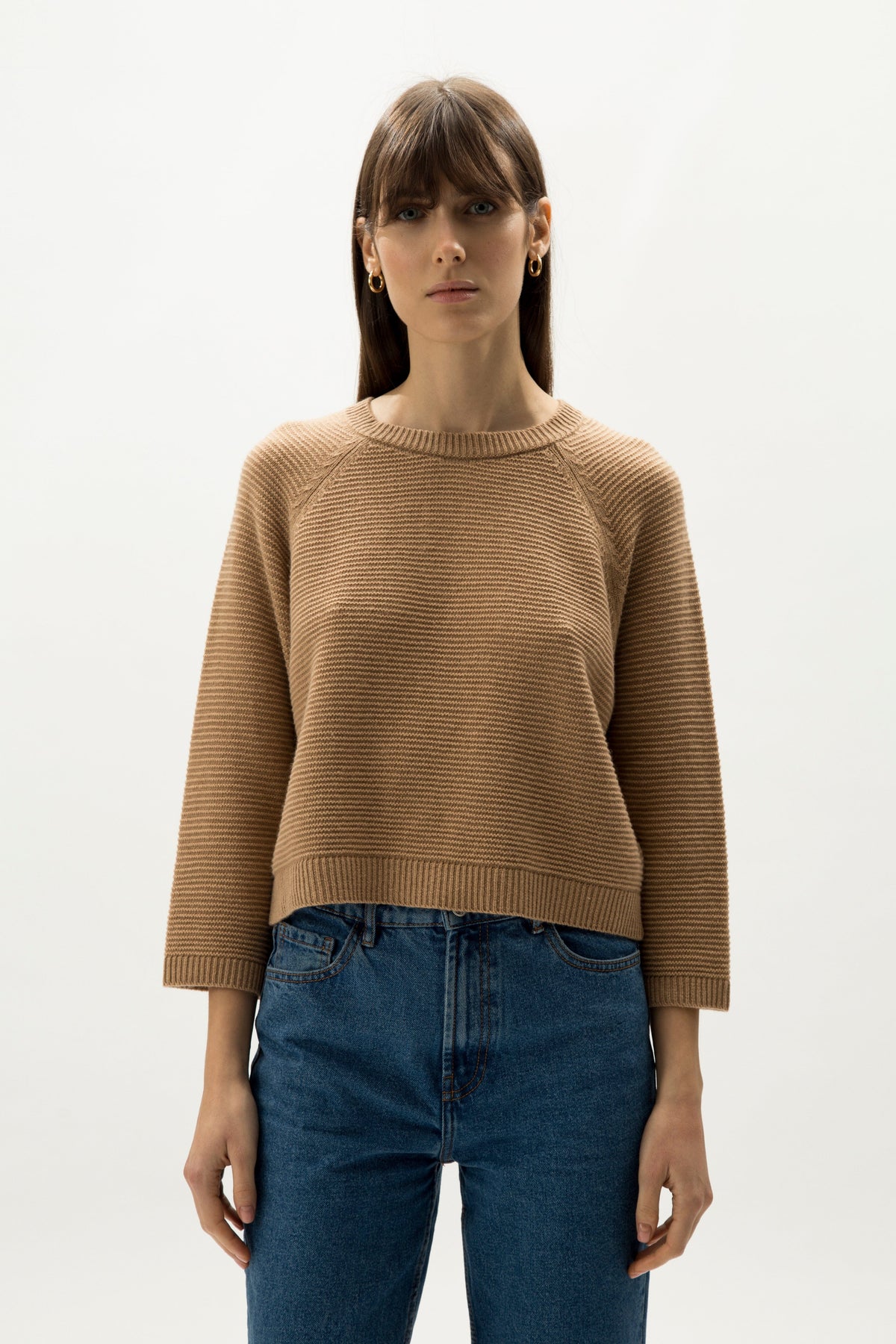 Prendas de punto Camel / S Cashmere Mix Cropped 3/4 Sleeve Pullover San Rocco Italia