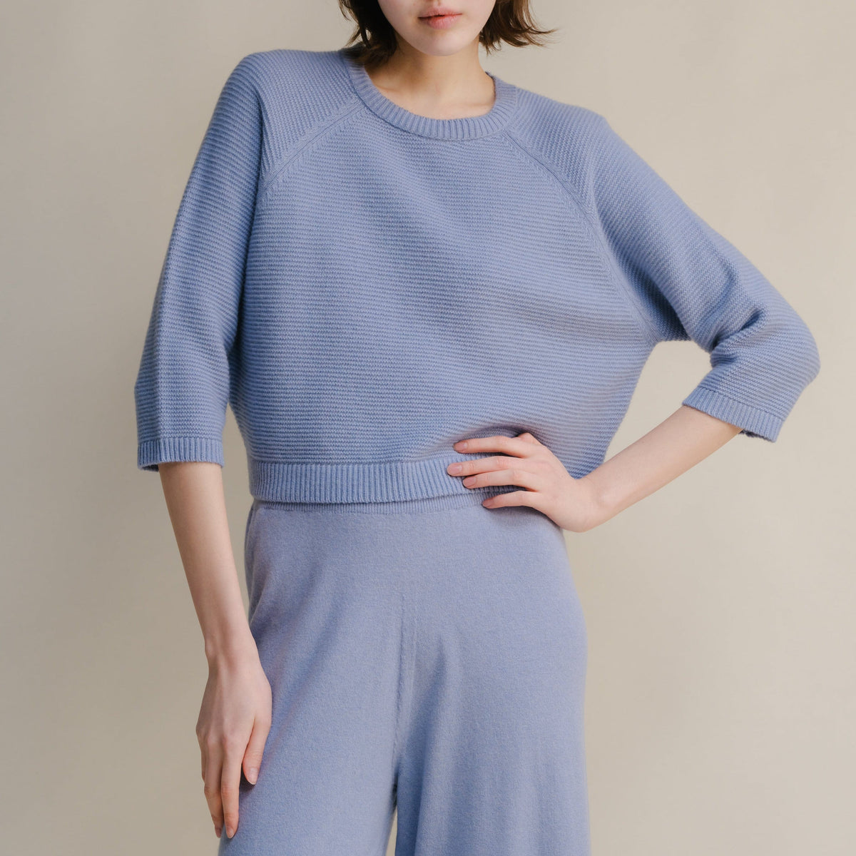 Prendas de punto Azul empolvado / S Cashmere Mix Cropped 3/4 Sleeve Pullover San Rocco Italia