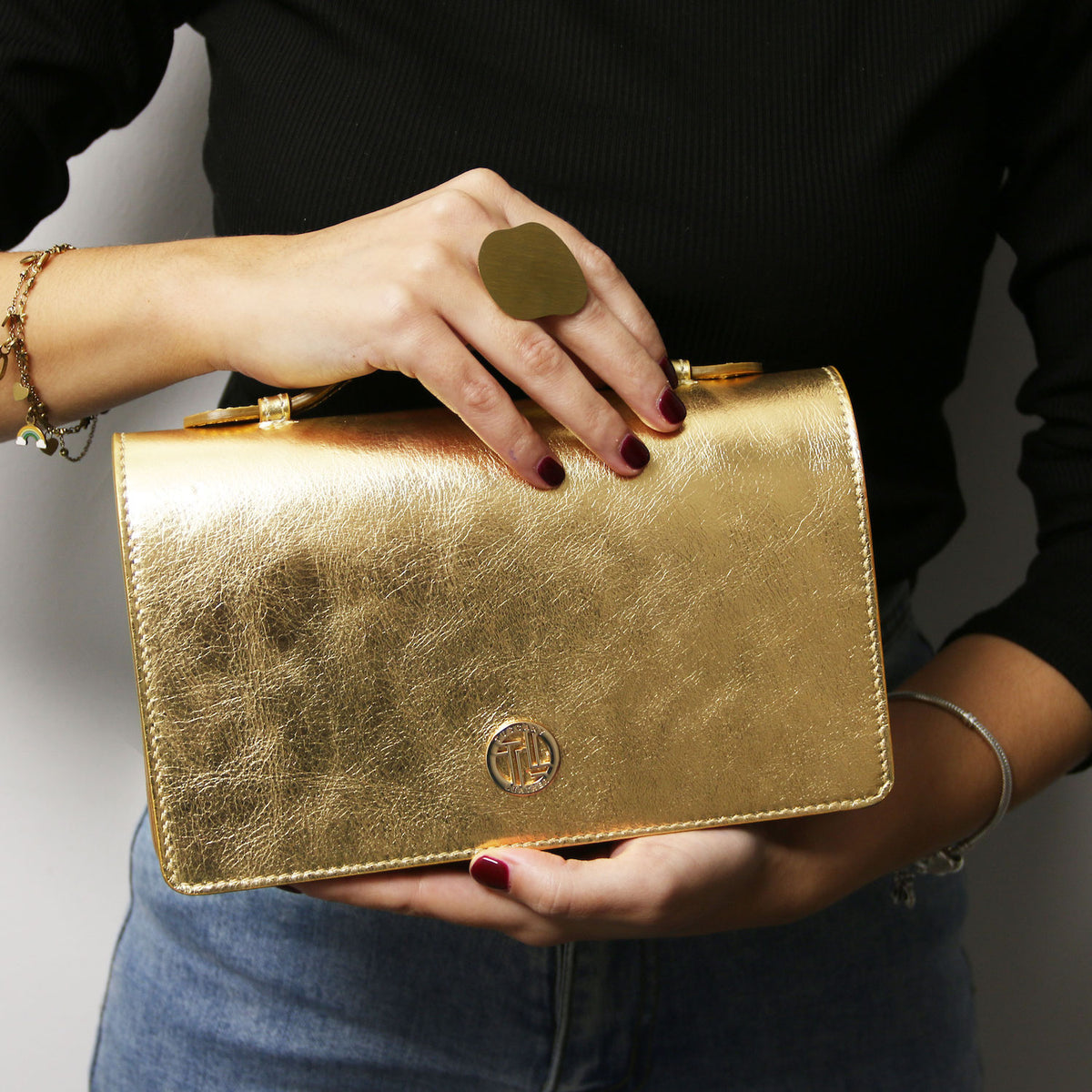 Leather handbags Opera - Metallic Leather With Chain Strap | TL142519 San Rocco Italia