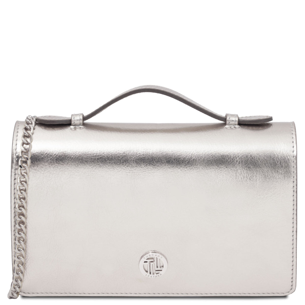 Leather handbags Silver Opera - Metallic Leather With Chain Strap | TL142519 San Rocco Italia