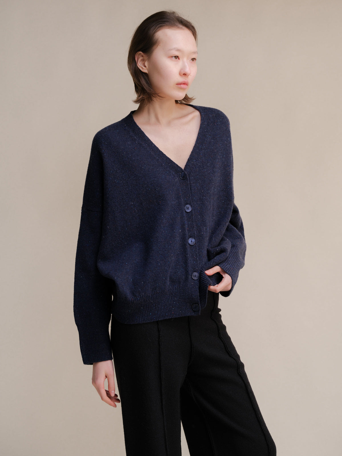 Prendas de punto Azul marino / S Cárdigan oversize de tweed - Mezcla de lana San Rocco Italia
