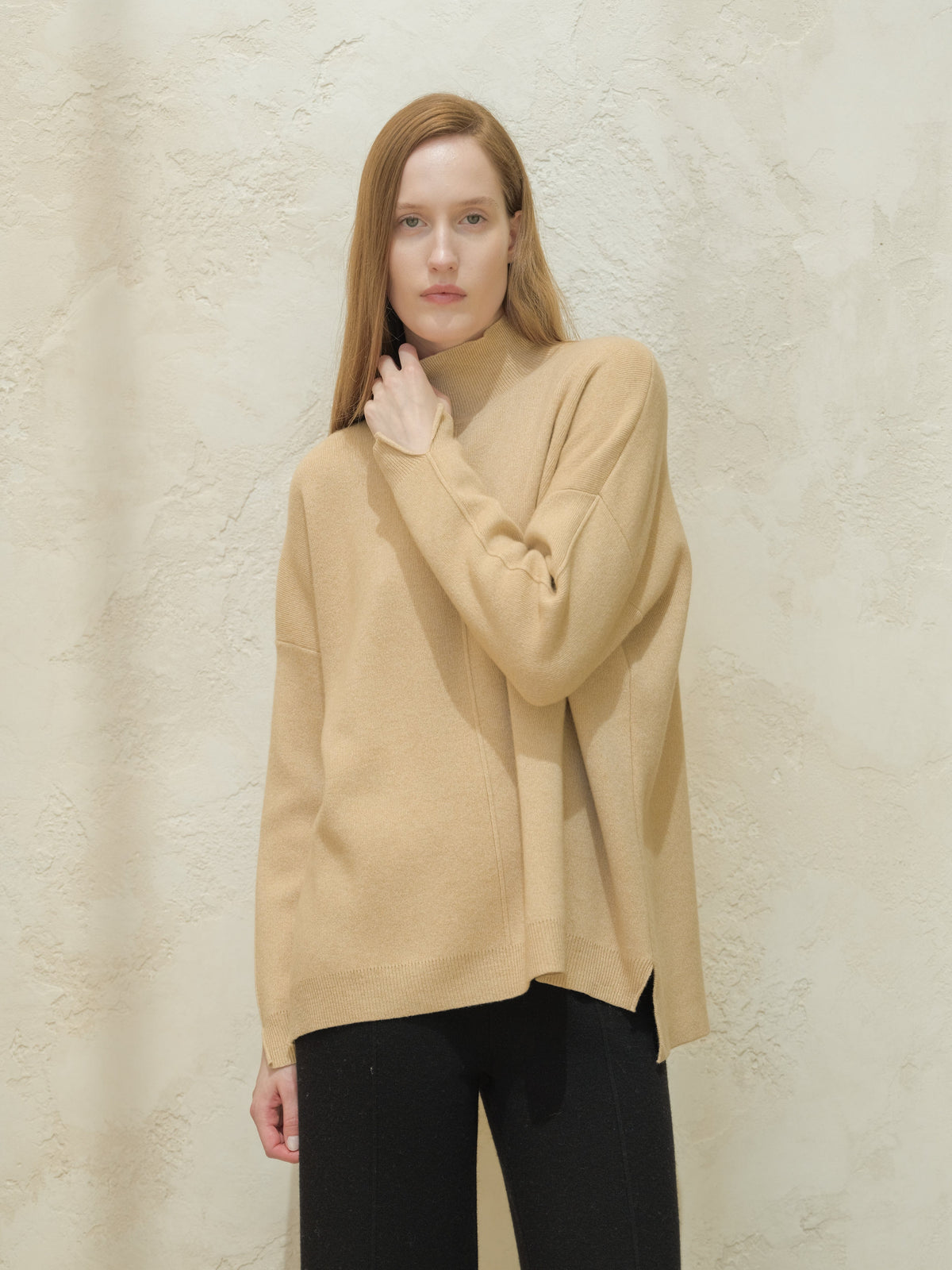 Strickmode Beige / S Wool & Cashmere Mix Solid Maxi Turtleneck Sweater San Rocco Italia