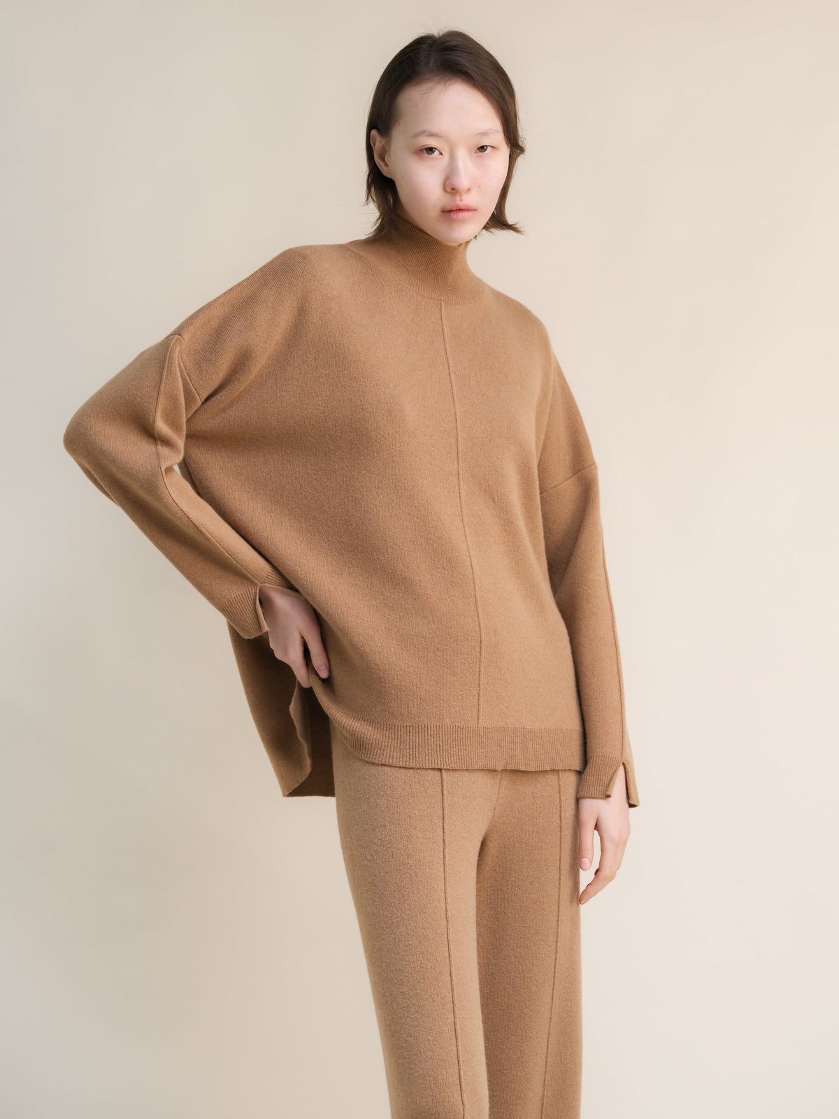 Strickmode Caramel / S Wool & Cashmere Mix Solid Maxi Turtleneck Sweater San Rocco Italia