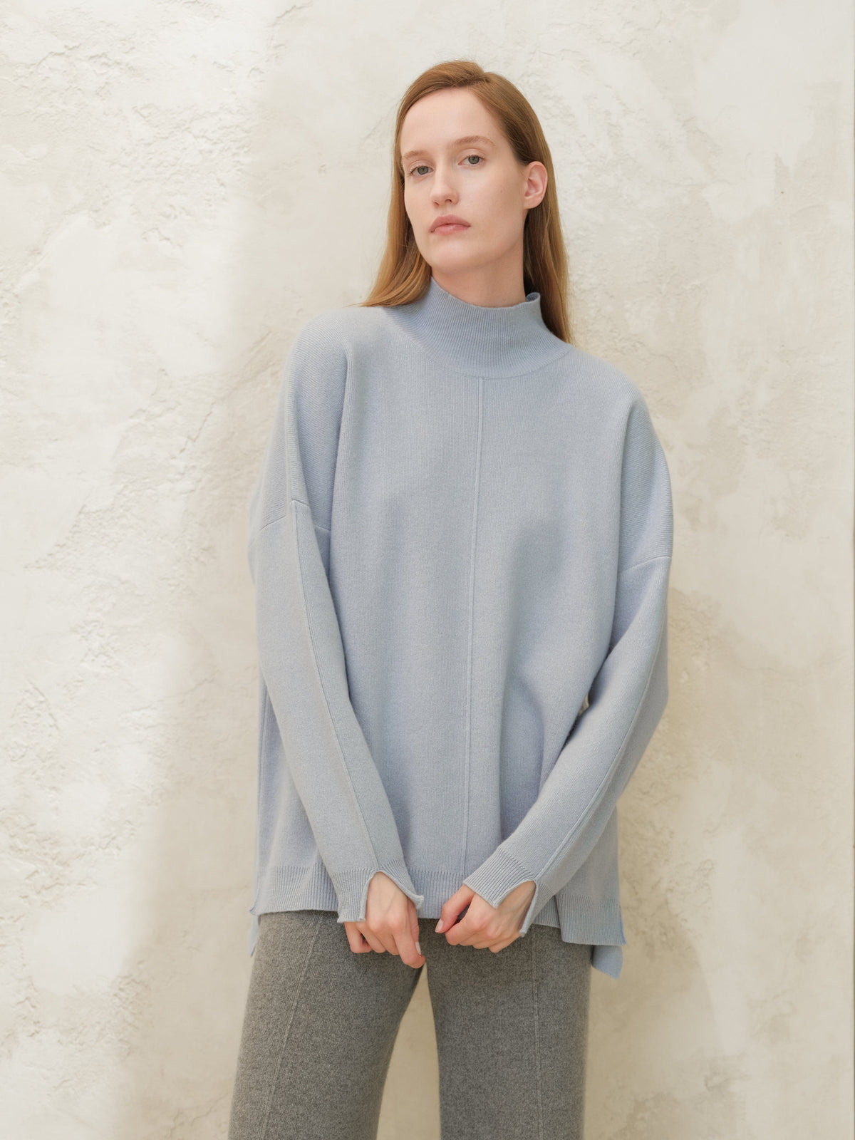 Strickmode Staubblau / S Wool & Cashmere Mix Solid Maxi Turtleneck Sweater San Rocco Italia