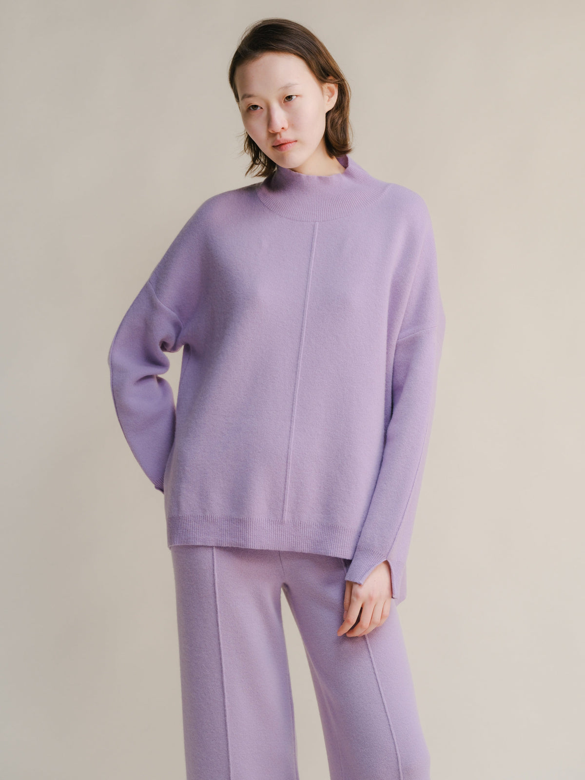 Strickmode Lavander / S Wool & Cashmere Mix Solid Maxi Turtleneck Sweater San Rocco Italia