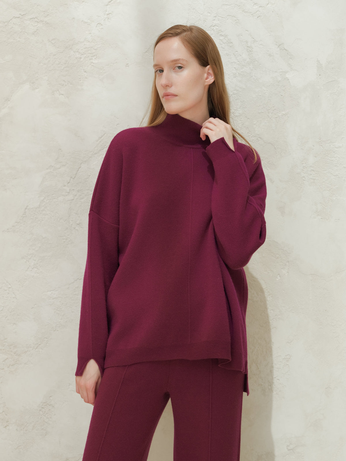 Strickmode Magenta / S Wool & Cashmere Mix Solid Maxi Turtleneck Sweater San Rocco Italia