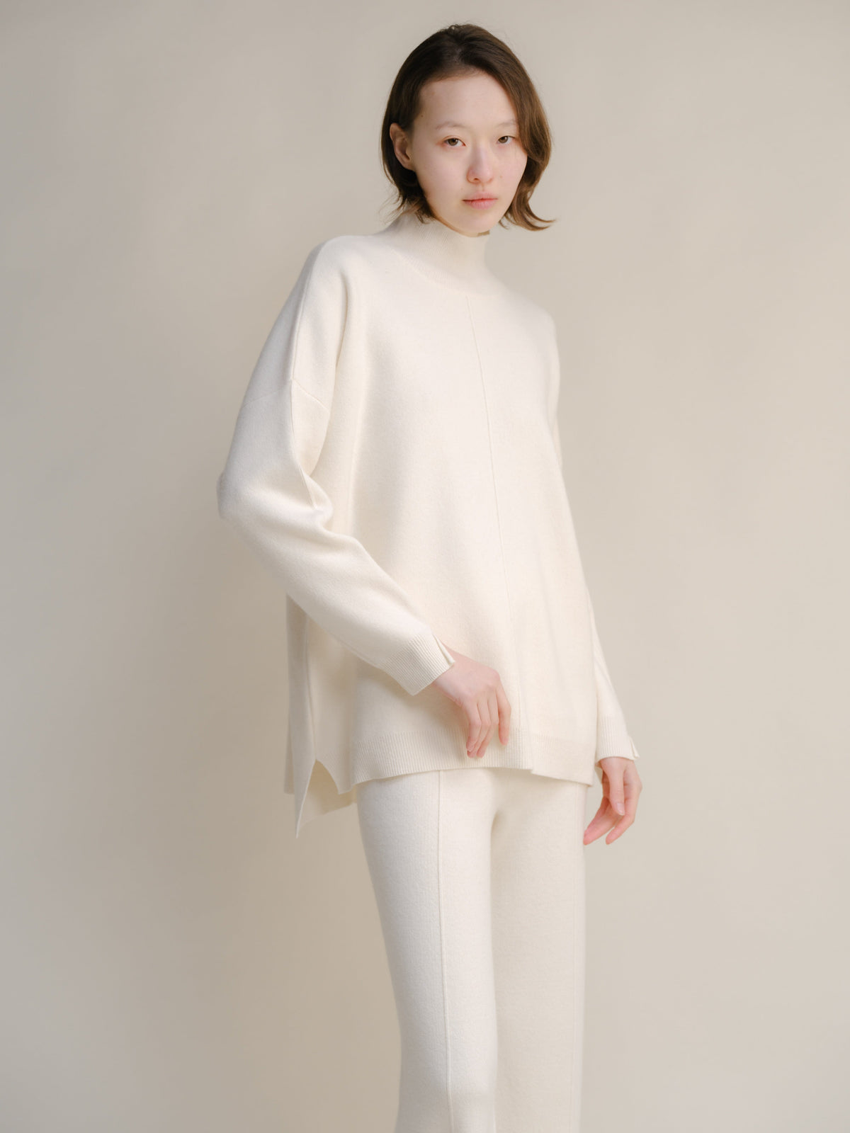Strickmode Naturweiss / S Wool & Cashmere Mix Solid Maxi Turtleneck Sweater San Rocco Italia
