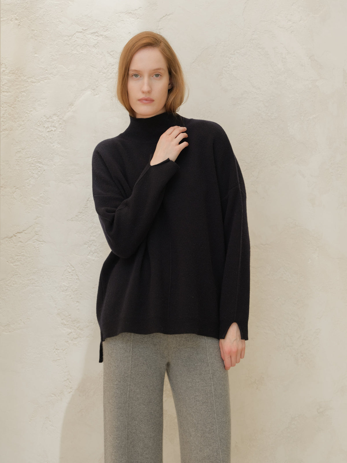 Strickmode Navy / S Wool & Cashmere Mix Solid Maxi Turtleneck Sweater San Rocco Italia