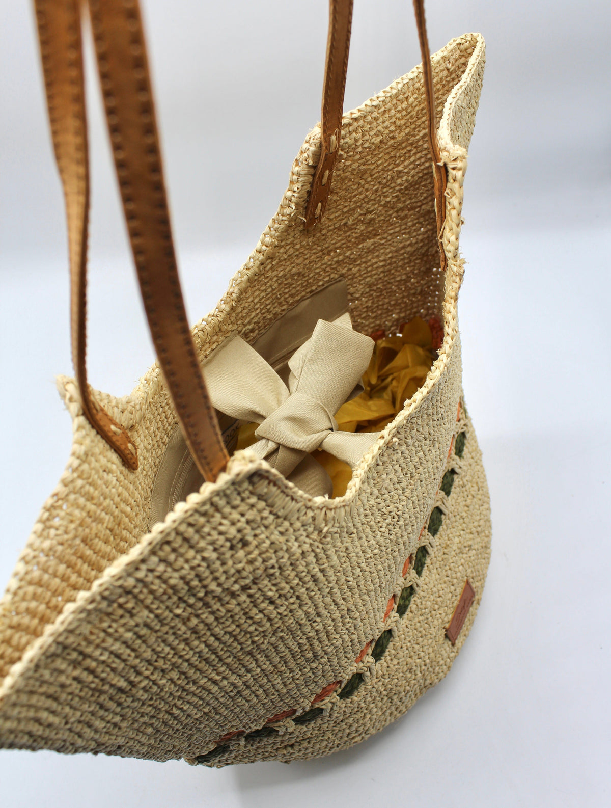 Hebag & Wallet Accessori Zola - Hemade Naturale Raffia Tote Bag - Pastel Verde e Ambra San Rocco Italia