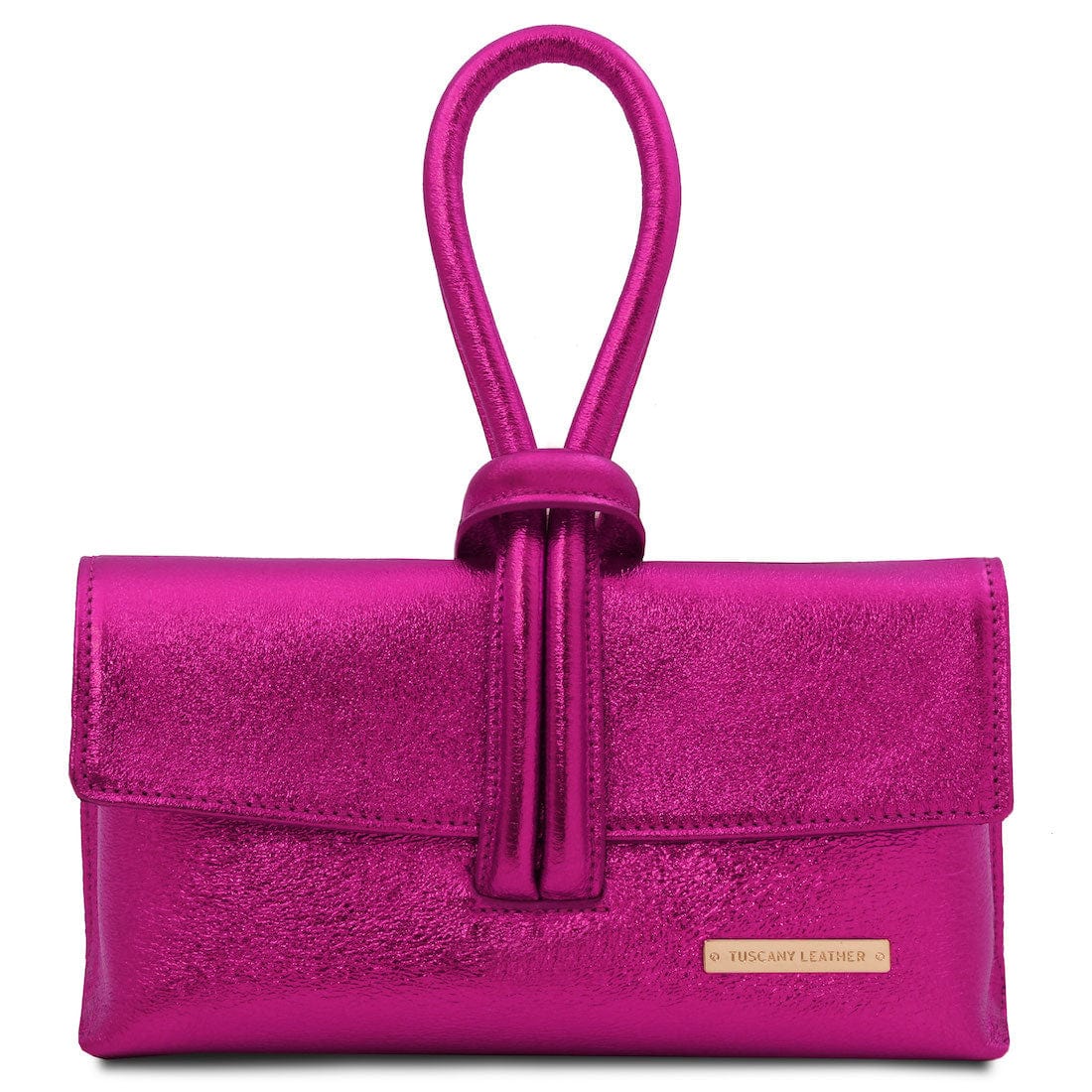 Leather handbags Fuchsia TL Bag - Metallic leather clutch | TL141993 San Rocco Italia