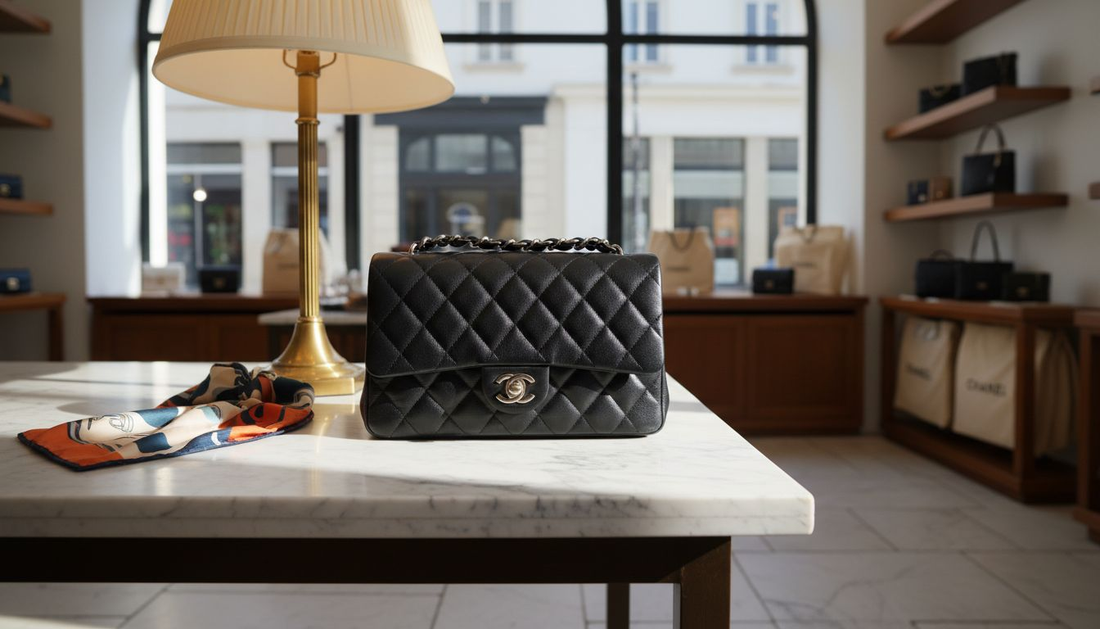 Clásico bolso de lujo expuesto en una boutique