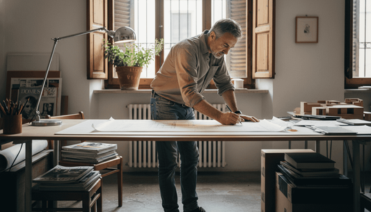 Italienischer Designer zeichnet Entwürfe in einem Wohnatelier in Mailand