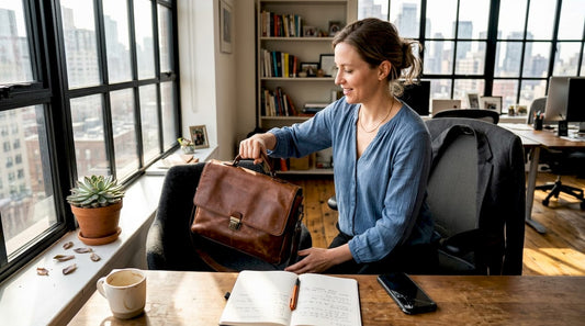 Businesswoman with Italian leather messenger bag