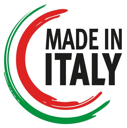 Made in Italy logo with green and red circular brush strokes