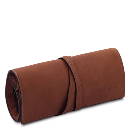 Estuche enrollable de cuero para joyas en cuero de curtido vegetal | TL142625