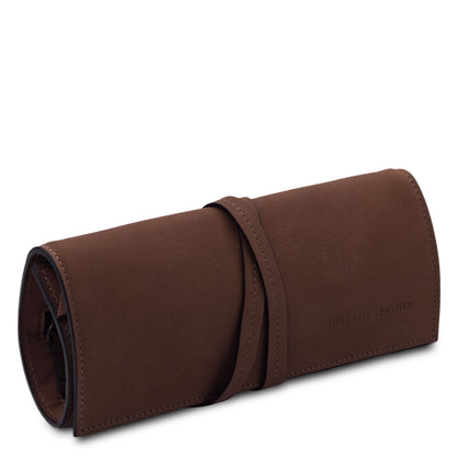 Estuche enrollable de cuero para joyas en cuero de curtido vegetal | TL142625