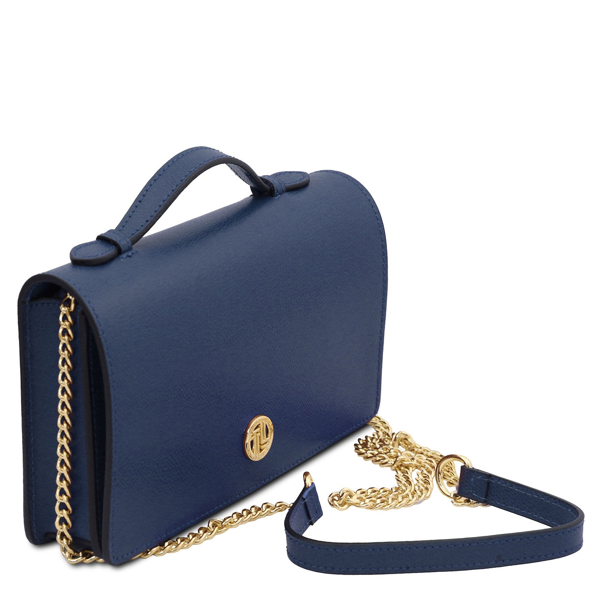 Opera - Leather clutch with chain strap in Palmellato calfskin leather