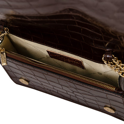 Opera Croque - Croc print leather clutch with chain strap