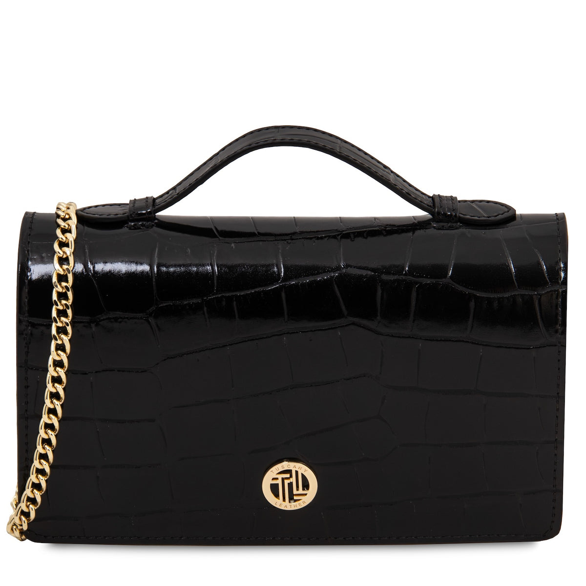 Opera Croque - Croc print leather clutch with chain strap