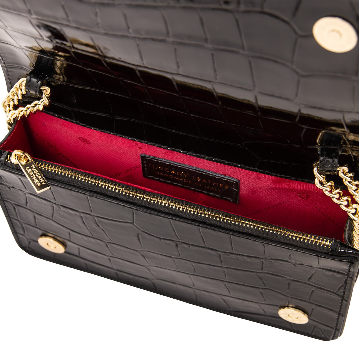 Opera Croque - Croc print leather clutch with chain strap