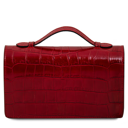 Opera Croque - Croc print leather clutch with chain strap