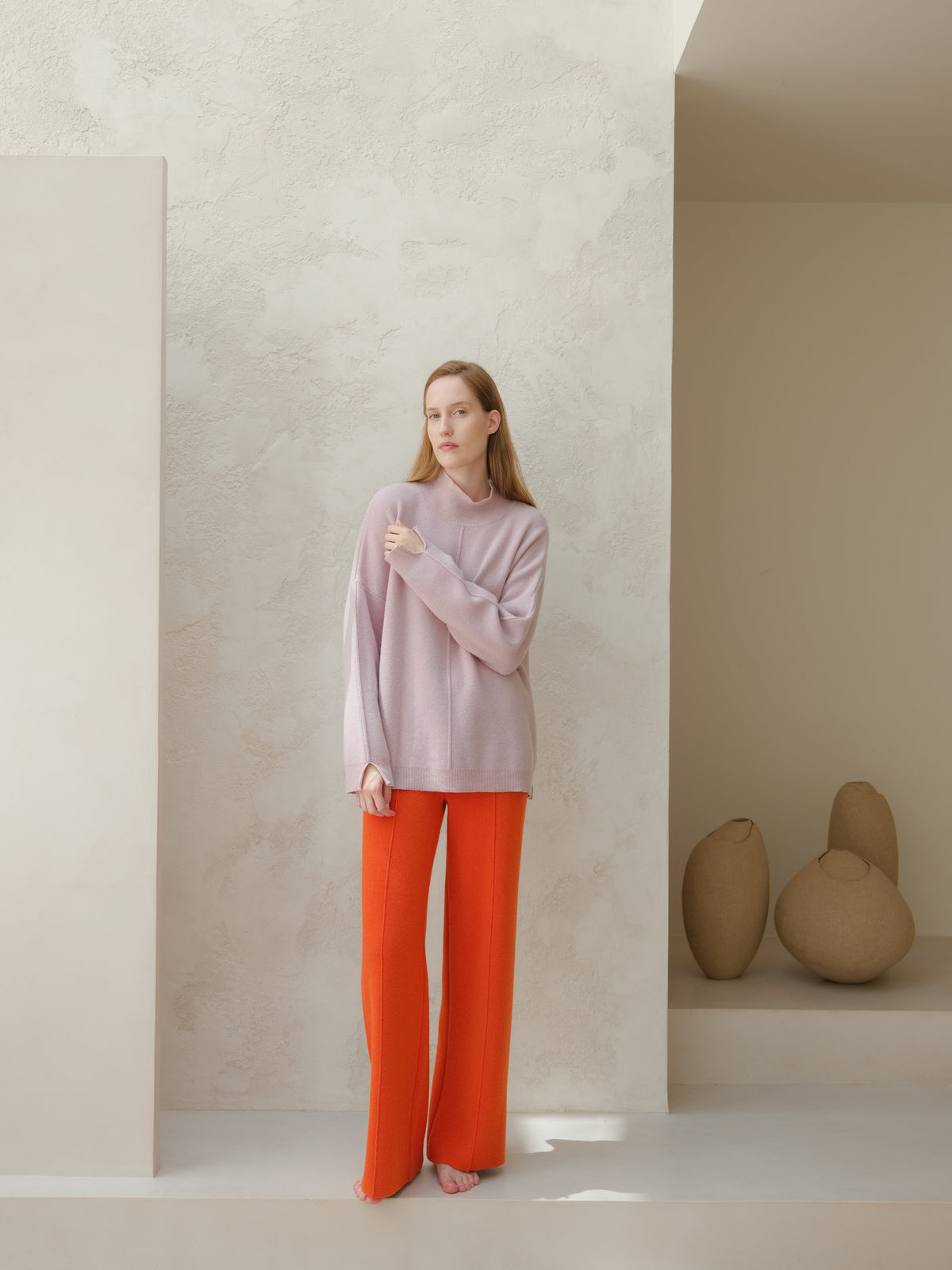 Einfarbiger Maxi-Rollkragenpullover aus Woll-Kaschmir-Mischung