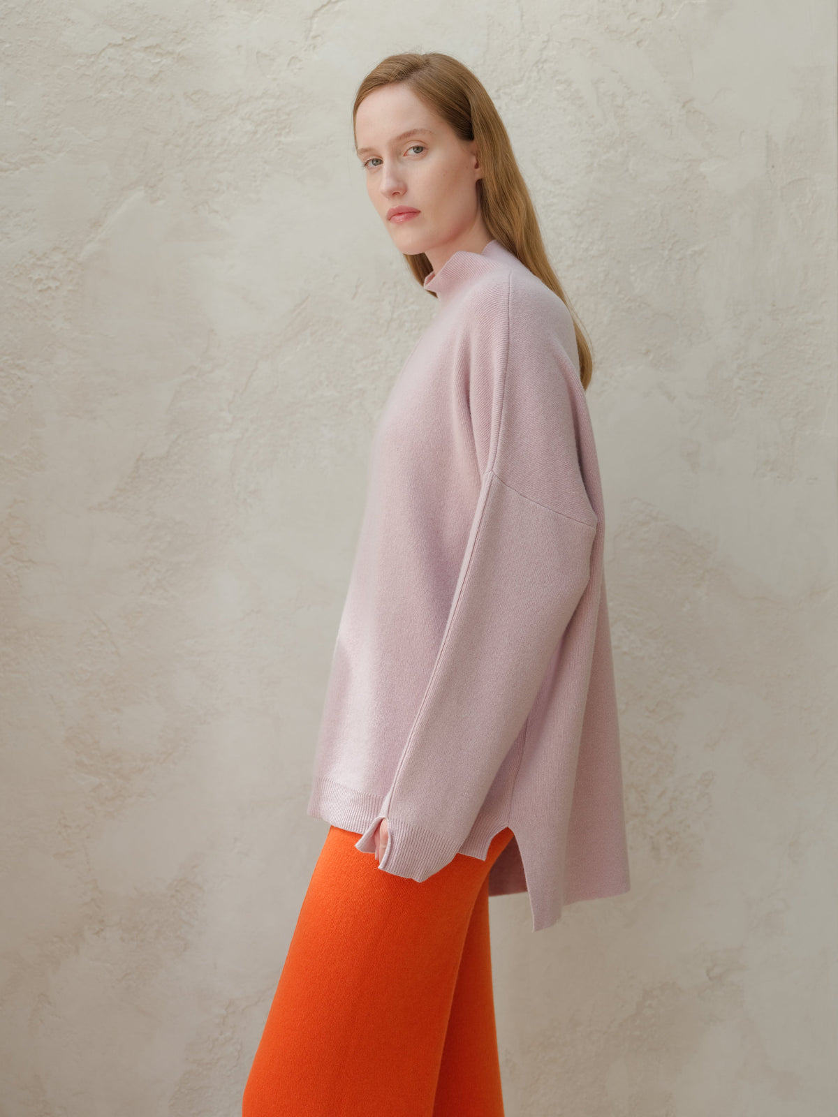 Einfarbiger Maxi-Rollkragenpullover aus Woll-Kaschmir-Mischung