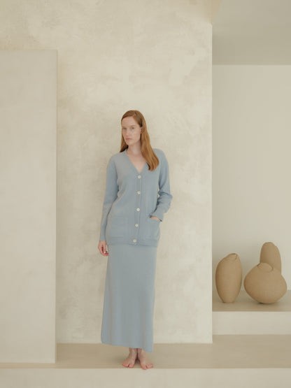 Cashmere Blend High-Waist Long Skirt With Side Slit (3D-Knit)