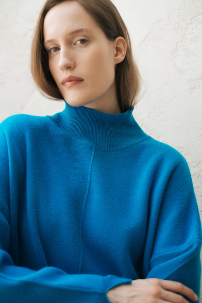 Einfarbiger Maxi-Rollkragenpullover aus Woll-Kaschmir-Mischung