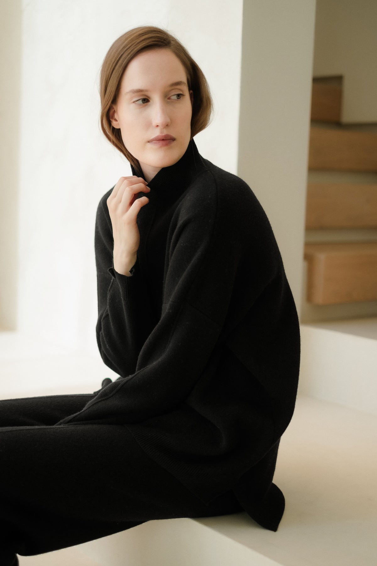 Wool & Cashmere Blend Solid Maxi Turtleneck Sweater