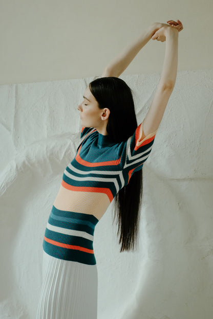 Camiseta de canalé de algodón Pima con rayas