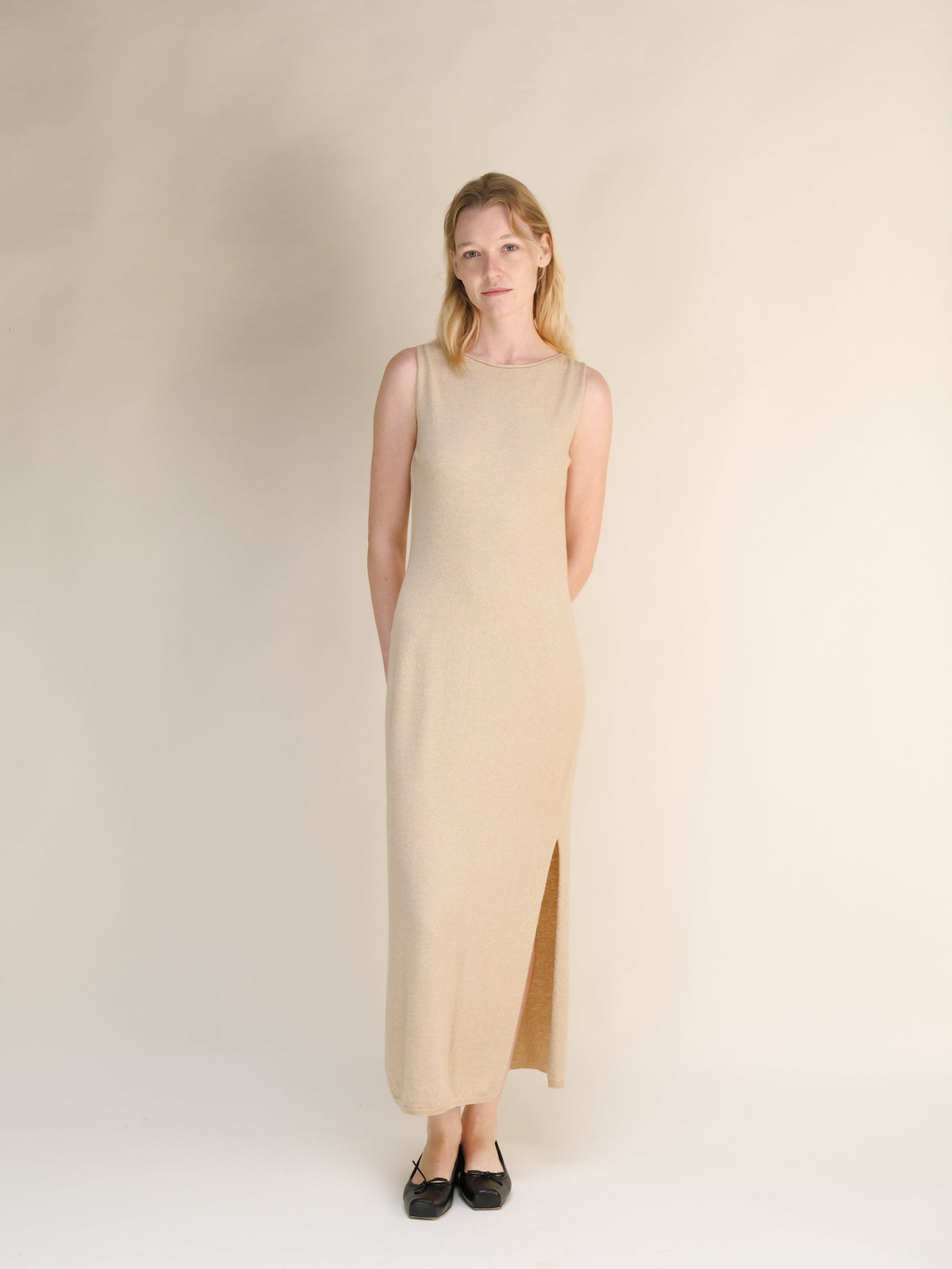 Cashmere Blend Boat Neck Sleeveless Dress (3D-Knit)