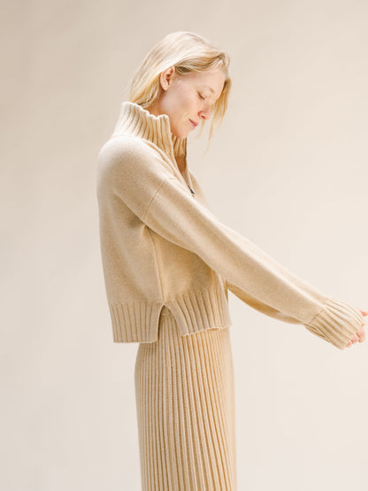 Hochgeschlossener Pullover aus Woll-Kaschmir-Mischung mit Reißverschluss