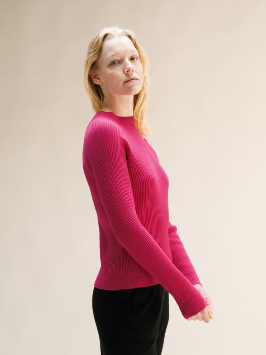 Cashmere Blend Ribbed Mock Neck Sweater (3D-Knit)