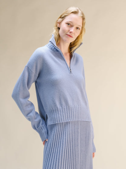 Hochgeschlossener Pullover aus Woll-Kaschmir-Mischung mit Reißverschluss