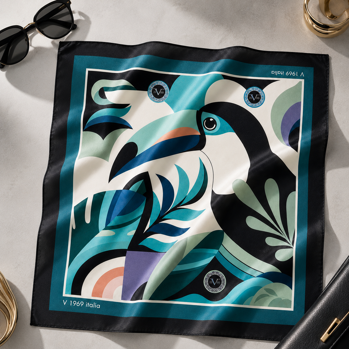 Toucan Large Square Silk Scarf | Blue (90 × 90 cm)