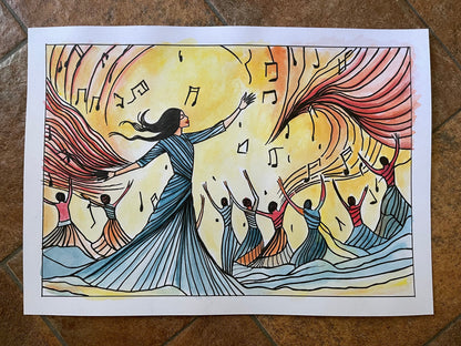 Obras de arte A Symphony of Dance | Pen and Ink Watercolor Painting San Rocco Italia